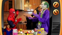 FROZEN ELSA GETS EVIL HORNS! w/ Spiderman vs Joker & Maleficent, Pink Spidergirl Ice Cream Superhero