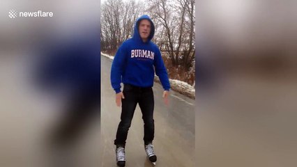 Canadians make the most of the cold weather and ice skate on roads