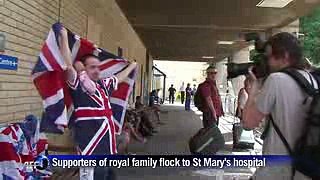 Supporters of the royal family flock to St Mary's hospital