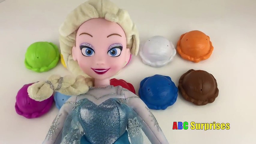 Frozen Elsa YUMMY ICE CREAM Learn Colors with Elsa By Stacking Ice Cream Scoop Cones ABC Surprises-C