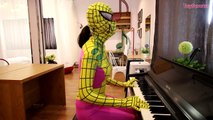 SPIDERGIRL vs SKELETON & SLIME w_ Piano Music & Spiderman - Fun Superhero Movie in Real Life-H