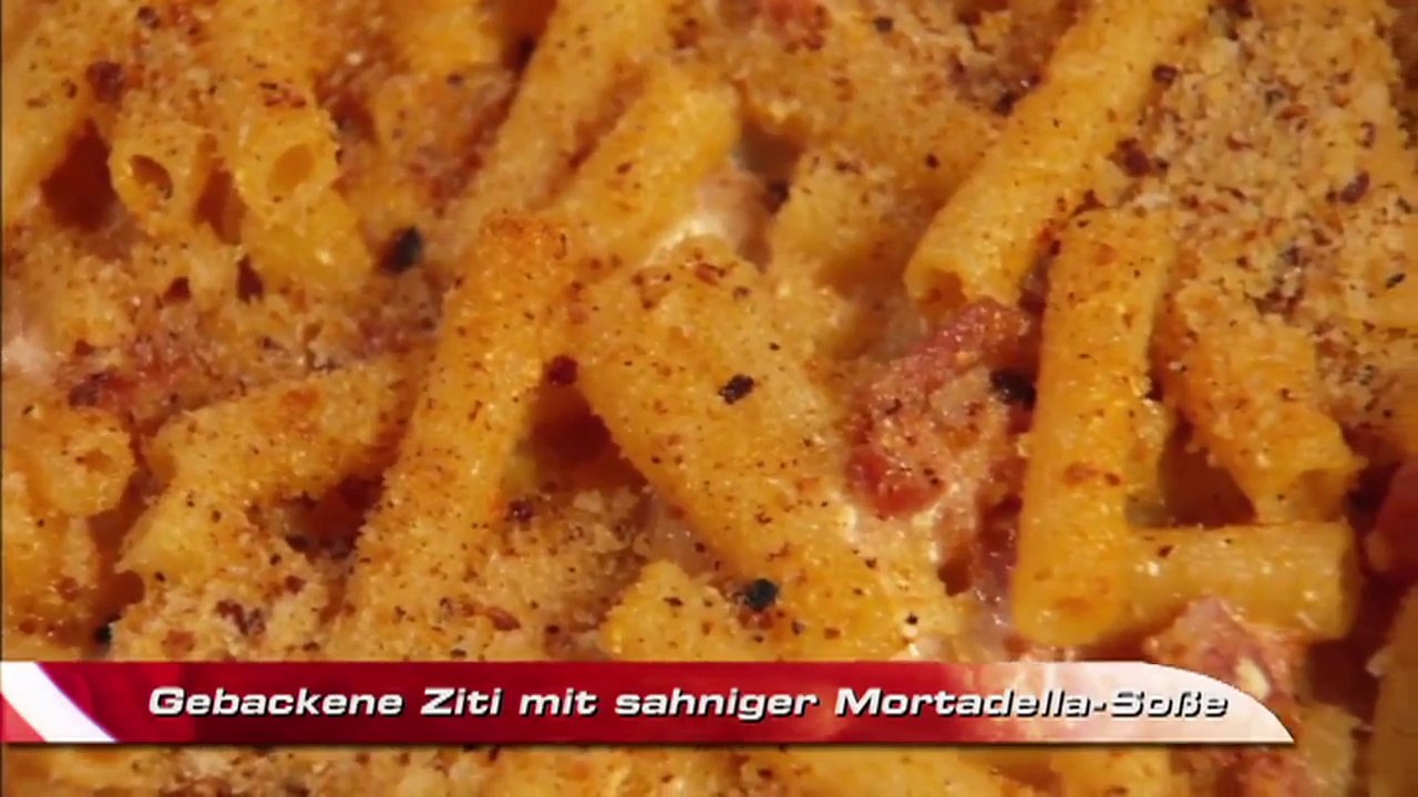 Gebackene Ziti mit Mortadella Soße