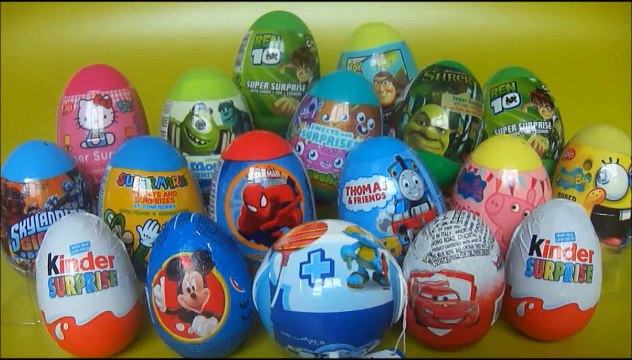 18 Surprise eggs Mickey Mouse Smurfs Hello Kitty Cars 2 Shrek disney egg
