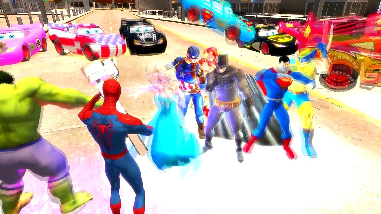 Spiderman Nursery Rhymes Songs with Lightning Mcqueen Cars Marvel and Justice League Superheroes