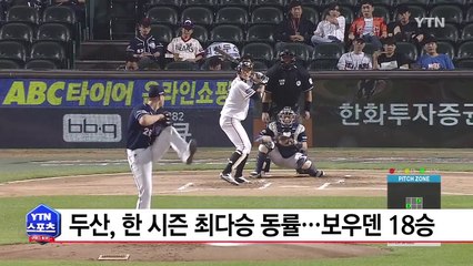 두산, 한 시즌 최다승 동률...보우덴 18승 / YTN (Yes! Top News)