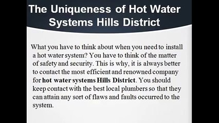 The Uniqueness of Hot Water Systems Hills District