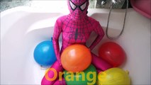 5 MEGA COLORS WET BALLOONS REAL SPIDERGIRL LEARN COLOURS BALLOON FINGER NURSERY SONGS COMPILATION