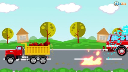 El Camión de bomberos es Rojo infantiles - Carritos para niños - Dibujos animados de Coches