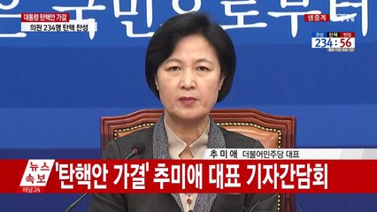 '탄핵안 가결' 추미애 대표 기자간담회 / YTN (Yes! Top News)