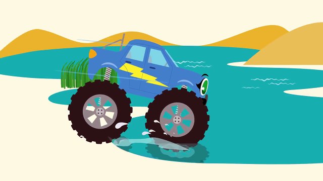 Бибика Монстр-трак делает трюки и знакомится с животными - Жираф, Бегемот, Зебра, Лев - Мультик-MVGEY3HOy2E