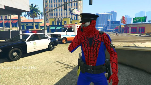 Ambulance Car and Police Cars with Spiderman Policeman Cartoon for Kids + Nursery Rhymes Songs