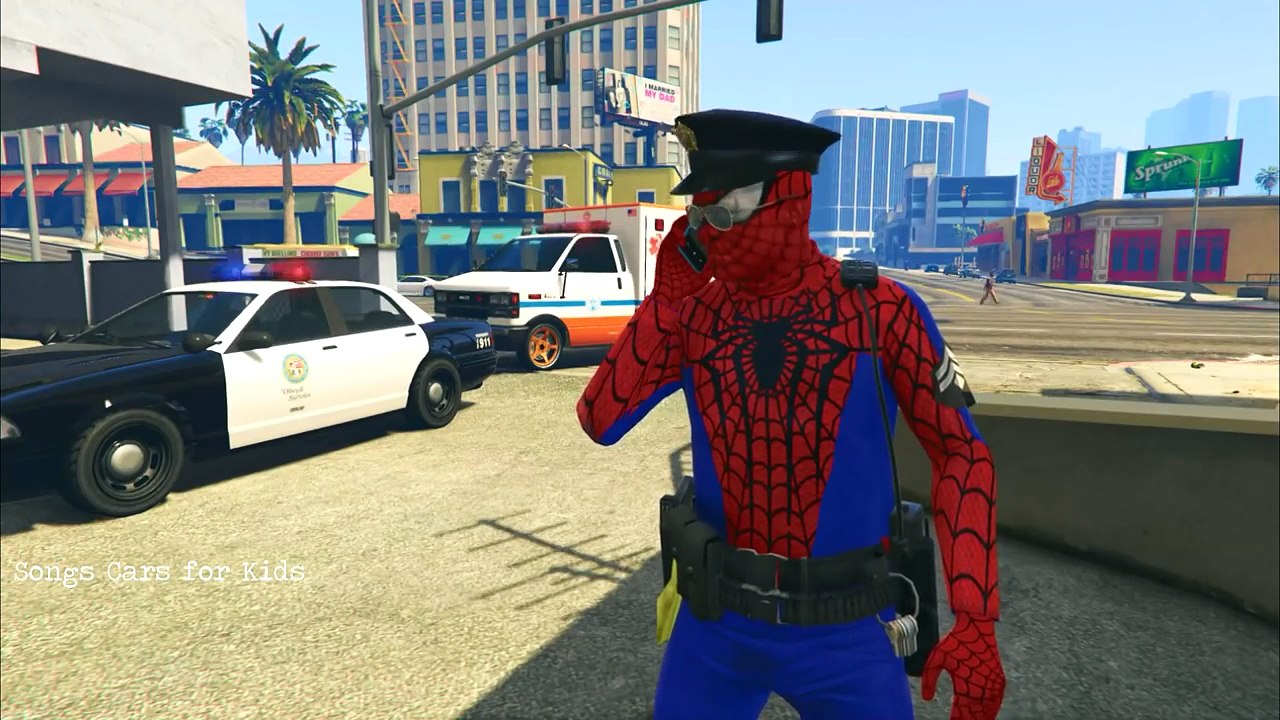 Ambulance Car and Police Cars with Spiderman Policeman Cartoon for Kids + Nursery Rhymes Songs