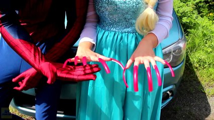 Frozen Elsa McDONALDS DRIVE THRU! w/ Spiderman Maleficent Joker Princess Anna Snow white S