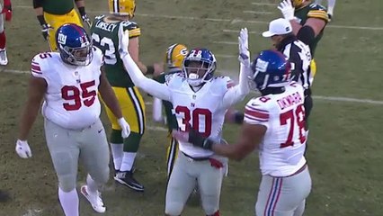 Coty Sensabaugh sacks Aaron Rodgers for a loss of 11