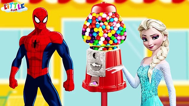 Frozen Elsa Stuck in Bubble Gum Machine - Spiderman & Joker & HULK Funny Pranks
