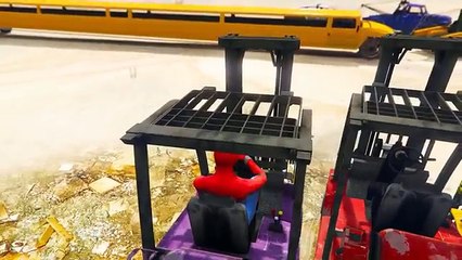 Spiderman Cartoons about cars - Big Yellow Limo was hit by a train. Cartoons for kids