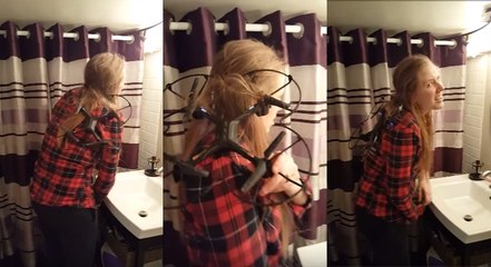 Cette blonde se coince les cheveux dans un drone