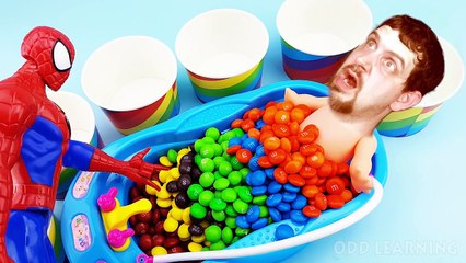 Bad Baby Doll Learn Colors Bath Time Poop w/ Orbeez M&Ms and Skittles - Learning Colors for Children