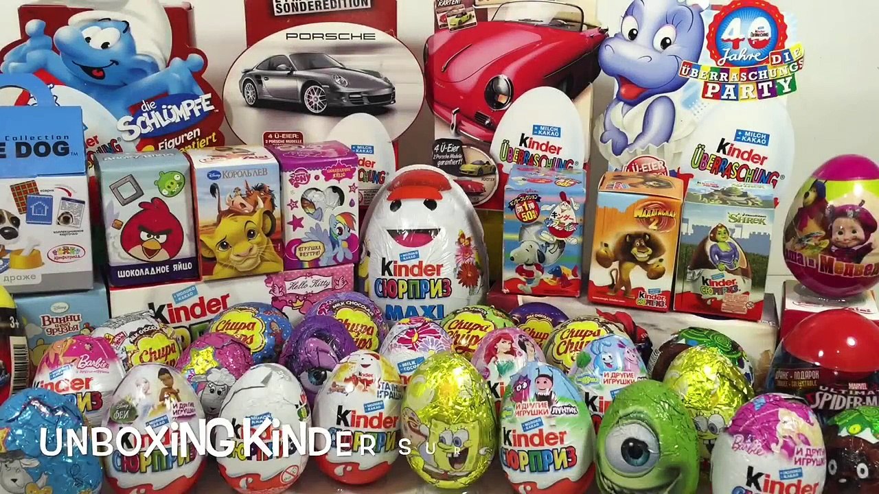 60 Киндер Сюрпризов,Unboxing Kinder Surprise Дисней Тачки,Angry Birds,Hello Kitty,Губка Боб