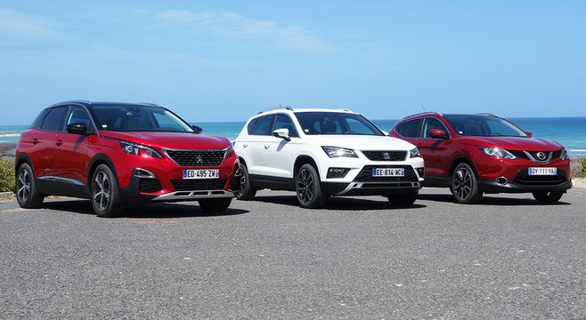 Peugeot 3008 vs Seat Ateca vs Nissan Qashqai [COMPARATIF VIDEO] : partie 1, vie à bord (habitabilité, finition, confort,
