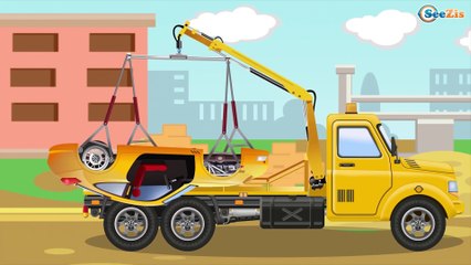 The Yellow Excavator and The Crane | Construction Trucks & Service Vehicles Cartoons for children