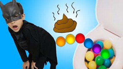 Batman Poo Colored Balls with Spiderman & Frozen Elsa vs Joker - Fun Superheroes Movie In