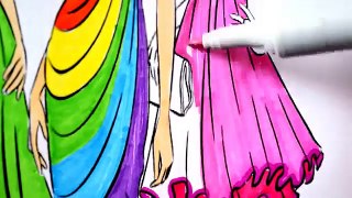 Disney Barbie Princess in Rainbow color dress Coloring Book Fun for kids to learn Art