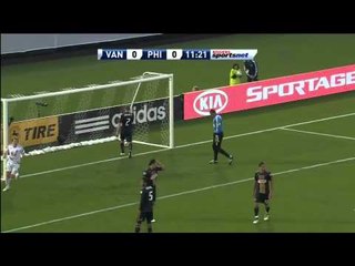 Rochat sends a swerving drive to the far side