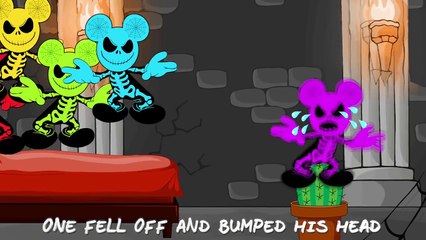 Five Little Crying Mickey Mouse Skeletons Jumping on the Bed
