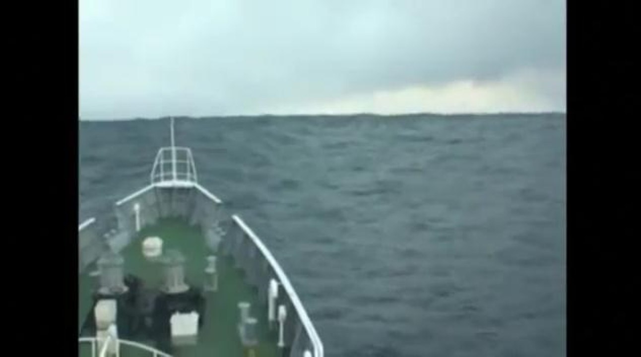 Ship passes through a Tsunami