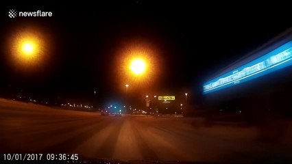 Driver loses control on icy road in Canada