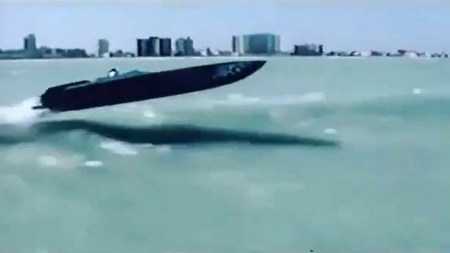 Un pilote de hors-bord fait des sauts de dingue.