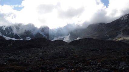 Avalanche triggers 'snow cascade' in the Himalayas