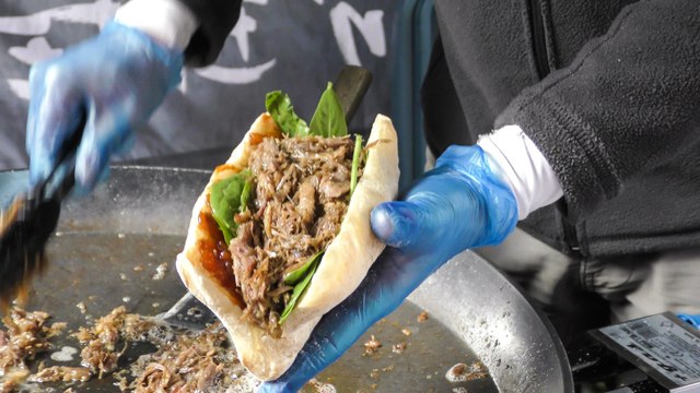 Duck Meat from Marseille, Caramelized Onion and Chutney. Great London Street Food