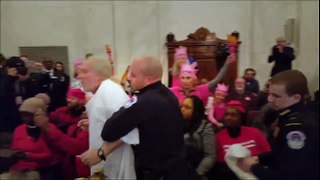Anti-Racism Protesters In KKK Outfits Were Escorted From The Confirmation Hearing Of Jeff Sessions!