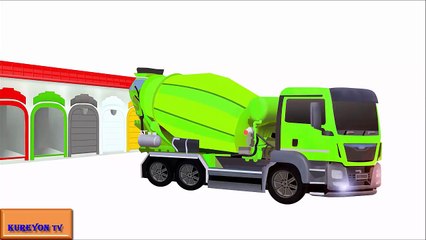 Colors for Children to Learn with Street Vehicles, Cement Mixer Trucks, School BUS - Learning Videos