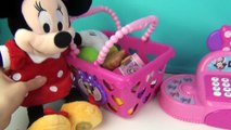 Minnie Mouse Bowtique Electronic Cash Register Shopping Basket Velcro Cutting Toys Video for Kids