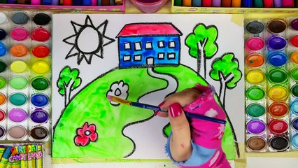 Learn Colors for Kids and Hand Color Watercolor Large House Coloring Pages