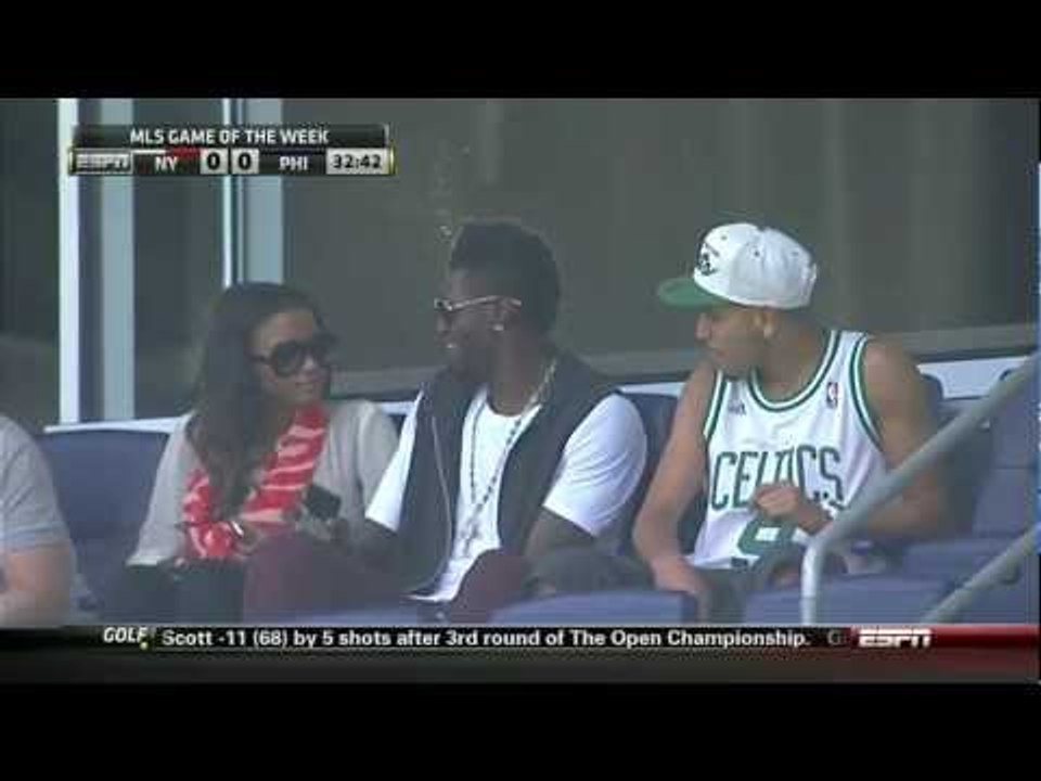 Emmanuel Adebayor watches ex-teammate Henry against the Philadelphia Union