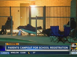 Parents camping out overnight for school registration