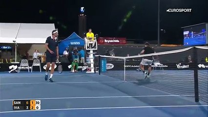 Goran Ivanisevic hits hilarious winner against Fabrice Santoro   with his head!