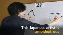 Japanese artist paints two portraits at once