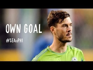 OWN GOAL: Brad Evans just gets a touch on the ball to trick Frei
