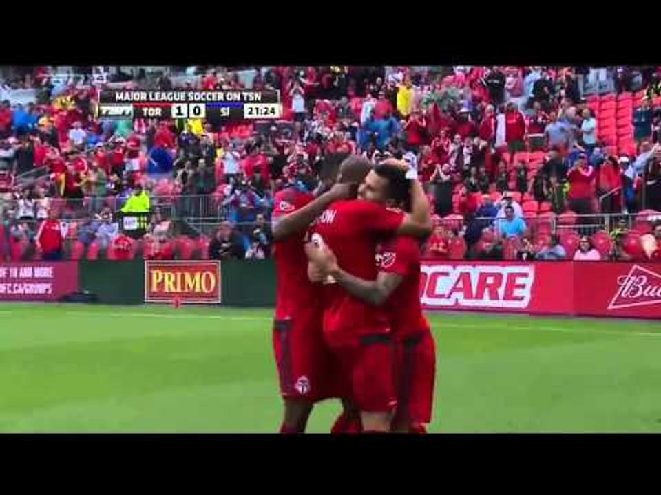 GOAL: Justin Morrow heads home a deft Giovinco cross