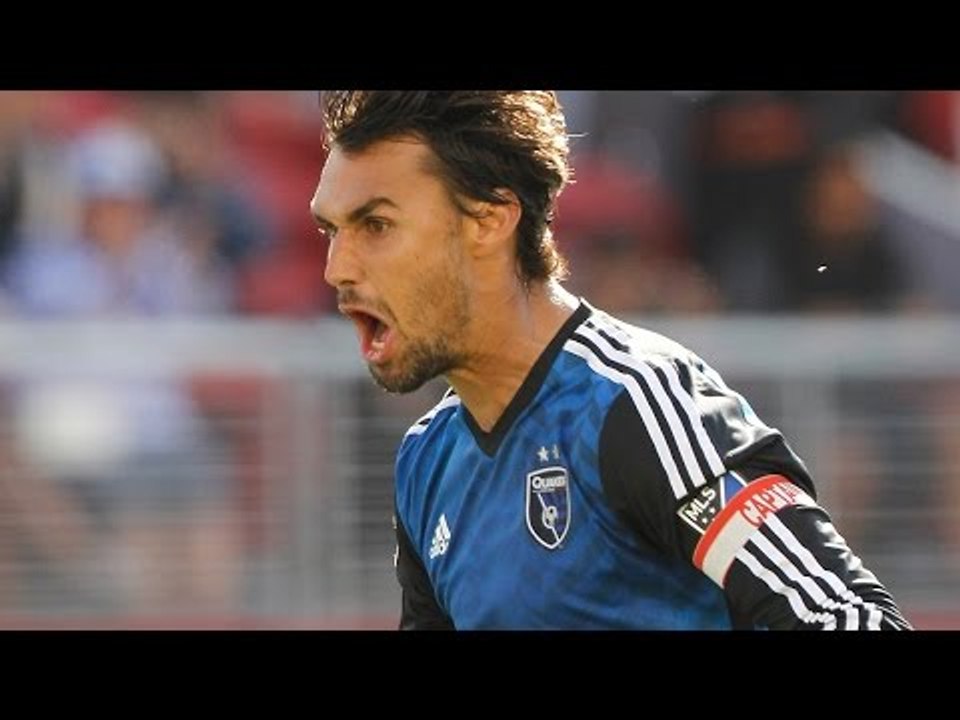 GOAL: Chris Wondolowski heads home his 100th goal for the 'Quakes