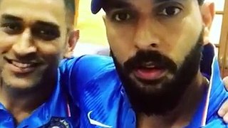 MS Dhoni and Yuvraj after Dhoni's last match as captain in Dressing room