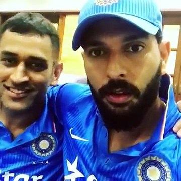 MS Dhoni and Yuvraj after Dhoni's last match as captain in Dressing room