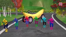 Colors Spiderman On Banana Car Vehicle | Funny Spiderman Children Nursery Rhymes | Fun Superheroes