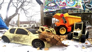 Squirrel VS TOY CARS Backyard FUN! GO PRO Trucks and Tractors