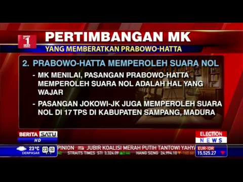 Pertimbangan MK Tolak Gugatan Prabowo-Hatta